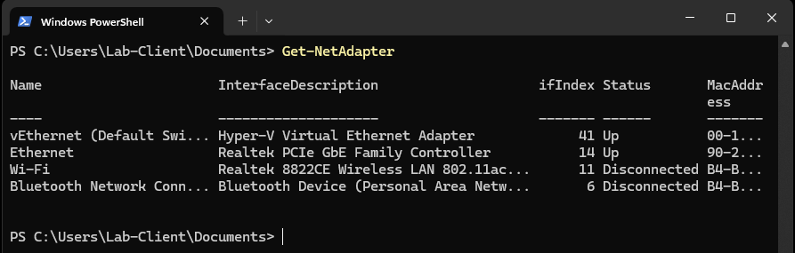 Get-NetAdapter example